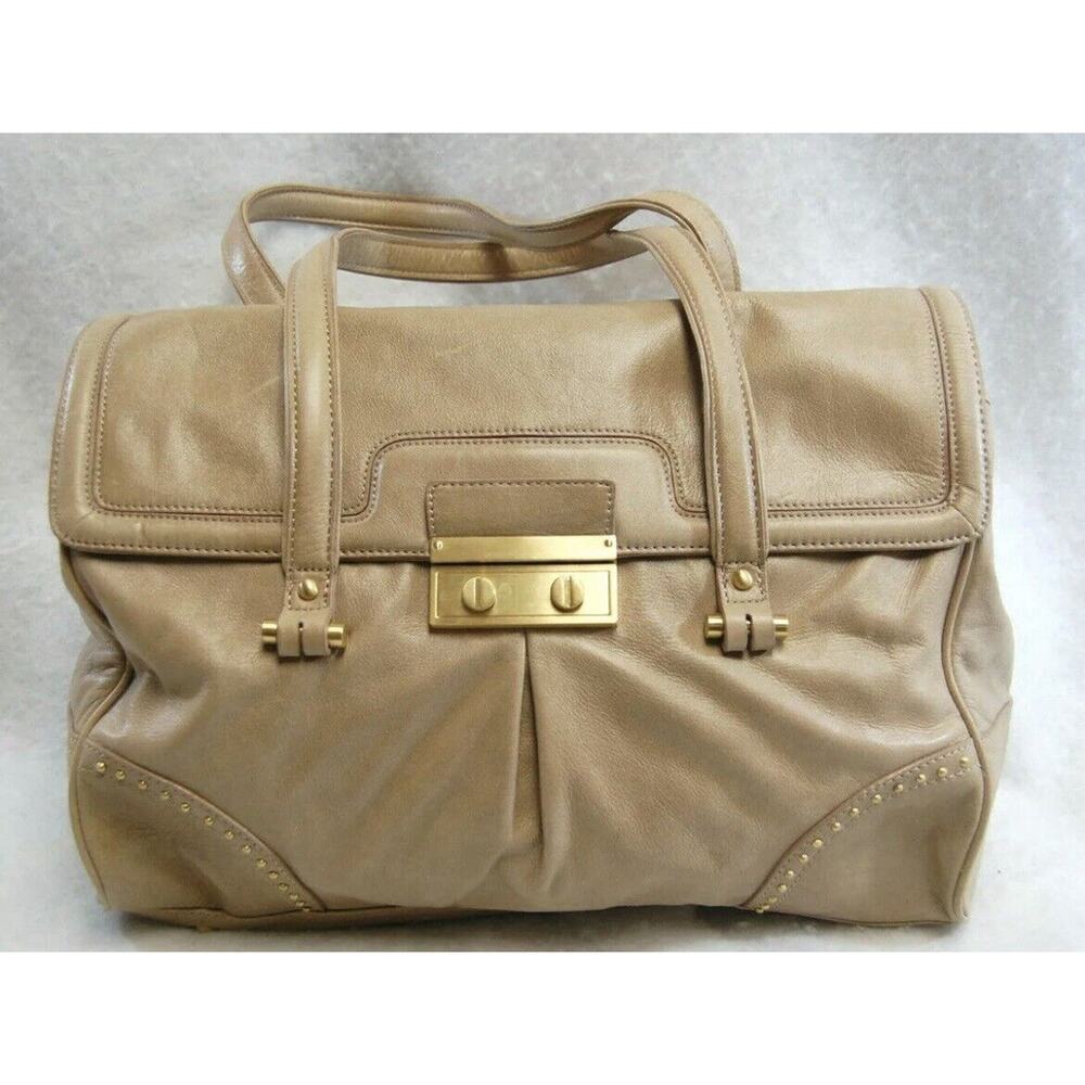 Talbots Beige Leather Shoulder Handbag Foldover Flap Closure Vintage New‎ S9597